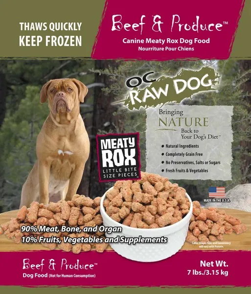 3 Lb OC Raw Beef & Produce Meaty Rox - Dog/Cat Supplements